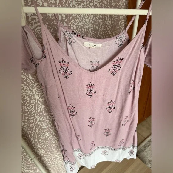 LA Hearts by PacSun Cold Shoulder Shirt Sleeve Pink White Floral Mini Dress - Picture 2 of 7